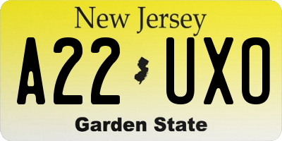 NJ license plate A22UXO