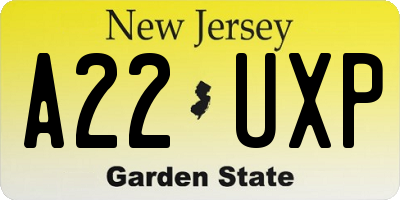 NJ license plate A22UXP