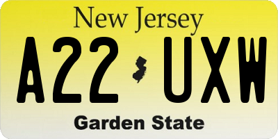NJ license plate A22UXW