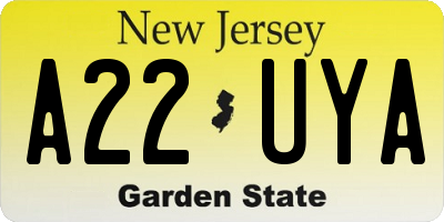 NJ license plate A22UYA