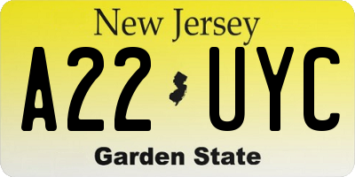 NJ license plate A22UYC