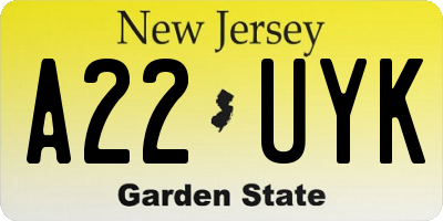 NJ license plate A22UYK