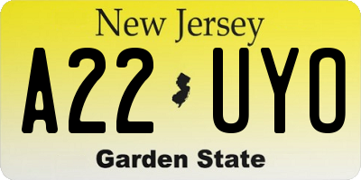 NJ license plate A22UYO
