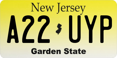 NJ license plate A22UYP