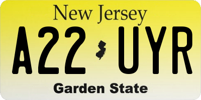 NJ license plate A22UYR