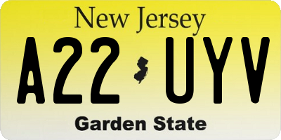 NJ license plate A22UYV