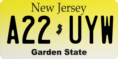 NJ license plate A22UYW