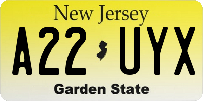 NJ license plate A22UYX