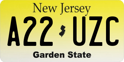 NJ license plate A22UZC