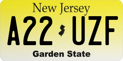 NJ license plate A22UZF