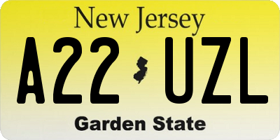NJ license plate A22UZL