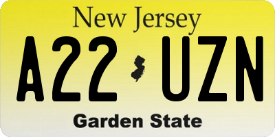 NJ license plate A22UZN