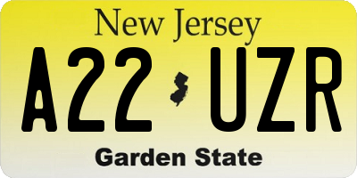 NJ license plate A22UZR