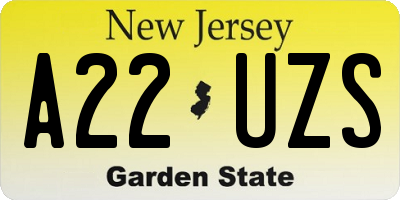 NJ license plate A22UZS