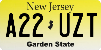 NJ license plate A22UZT