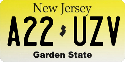 NJ license plate A22UZV