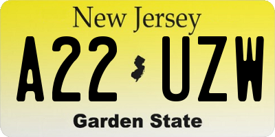 NJ license plate A22UZW
