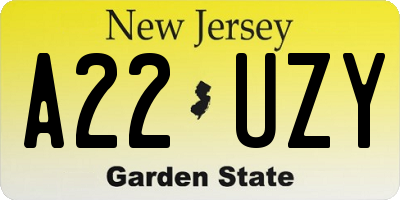 NJ license plate A22UZY
