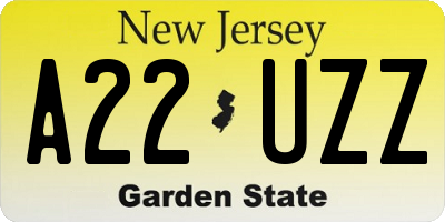 NJ license plate A22UZZ