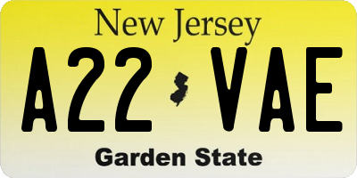 NJ license plate A22VAE