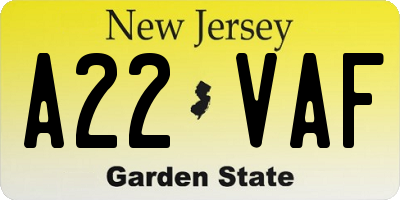 NJ license plate A22VAF