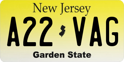 NJ license plate A22VAG
