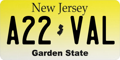 NJ license plate A22VAL