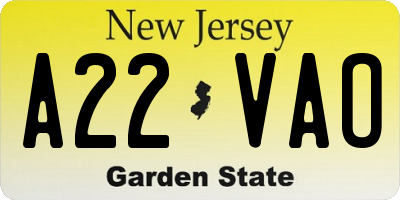 NJ license plate A22VAO