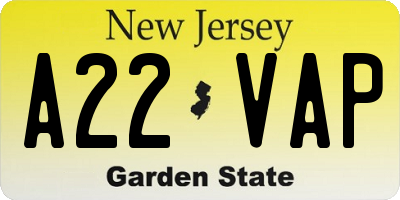NJ license plate A22VAP