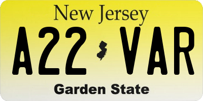 NJ license plate A22VAR