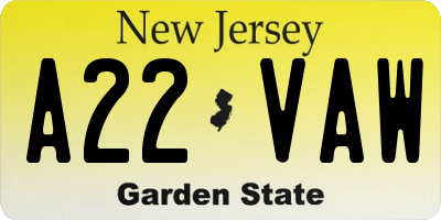 NJ license plate A22VAW