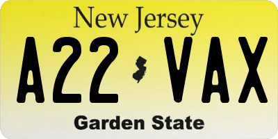 NJ license plate A22VAX