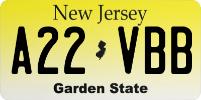 NJ license plate A22VBB