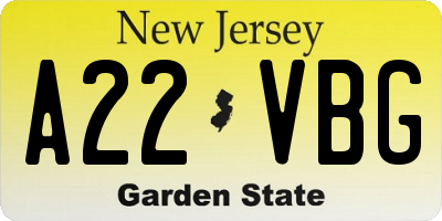 NJ license plate A22VBG