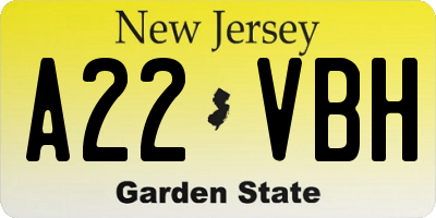 NJ license plate A22VBH