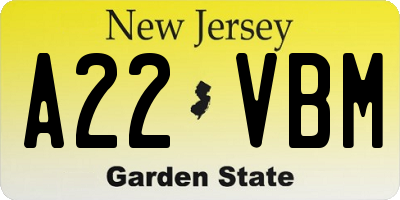 NJ license plate A22VBM