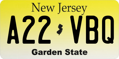 NJ license plate A22VBQ