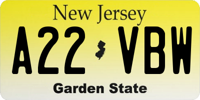 NJ license plate A22VBW