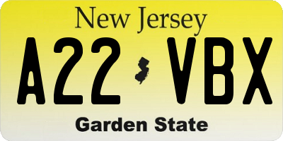 NJ license plate A22VBX