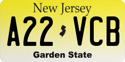 NJ license plate A22VCB
