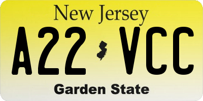 NJ license plate A22VCC