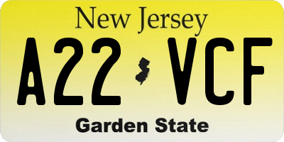 NJ license plate A22VCF