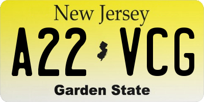 NJ license plate A22VCG