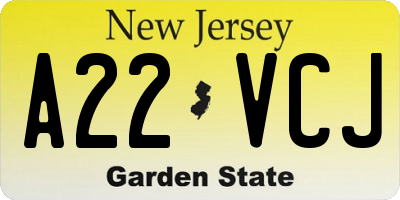 NJ license plate A22VCJ