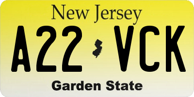NJ license plate A22VCK
