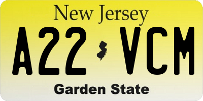 NJ license plate A22VCM
