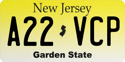 NJ license plate A22VCP