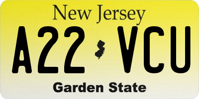 NJ license plate A22VCU