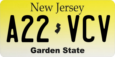 NJ license plate A22VCV