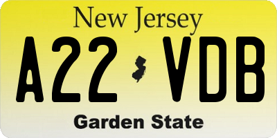 NJ license plate A22VDB